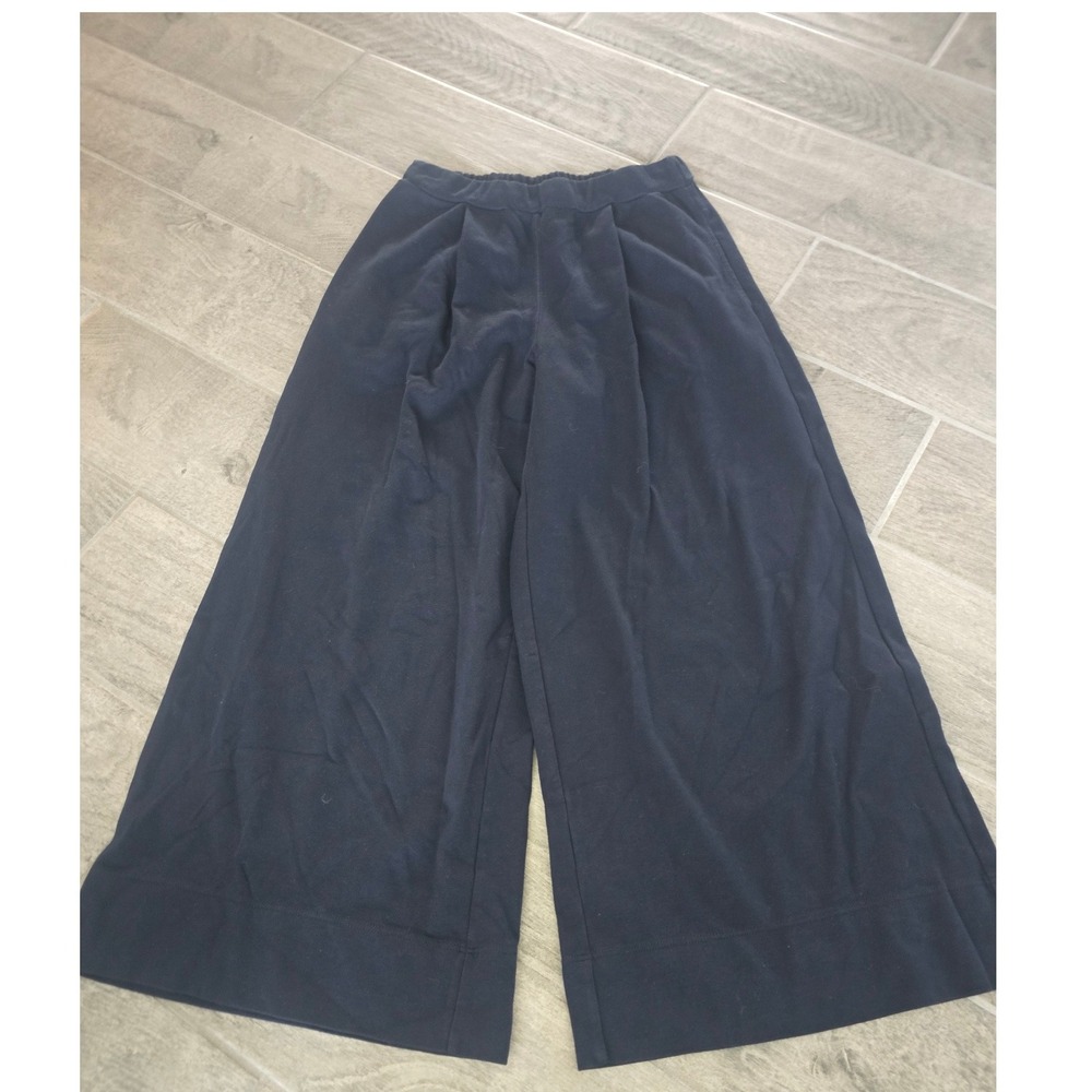 Stateside Navy Blue Wide Leg Cropped Pant Small Cotton Modal Made in USA Pleated